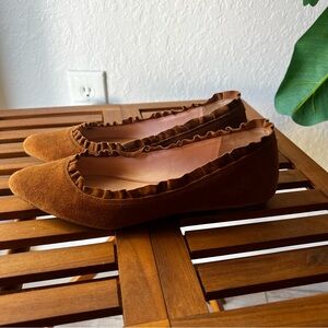 Kate Spade Nicole Too Rust Brown Suede Women's Flats Ruffle Trim Sz 7